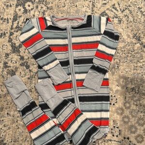 Little Sleepies Red and Gray Footies with Striking Stripes